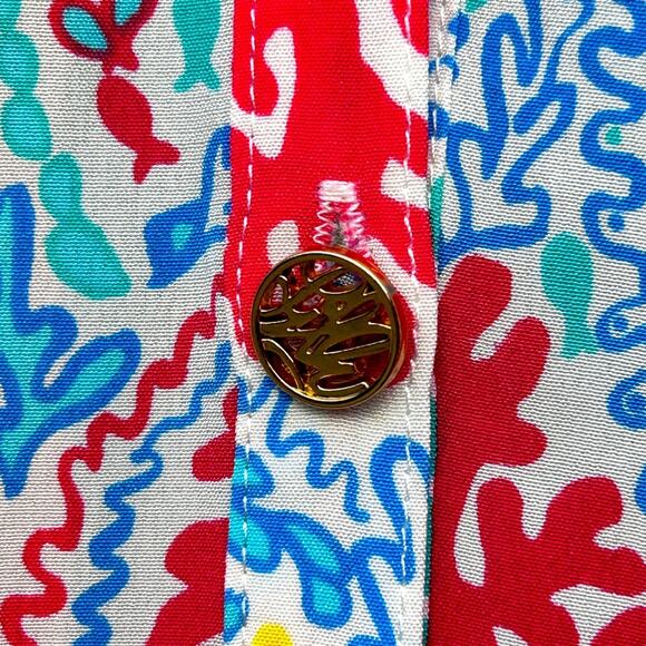 Lilly Pulitzer Blouse Silk Elsa Gold Button Lets Minnow Size Small - Picture 7 of 12